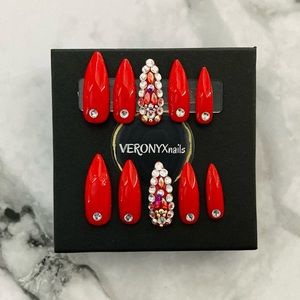 Handmade Scarlet set•Long Red Almond PressOn nails